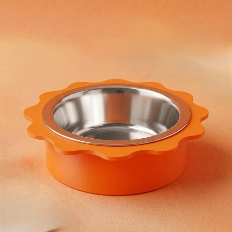 Gamelle design Wavy orange vintage pour chat avec bol inox, fabriquée en Savoie