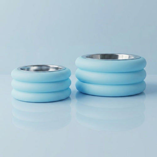 Gamelle Donut bleu glacial pour chat et chien avec bol inox amovible