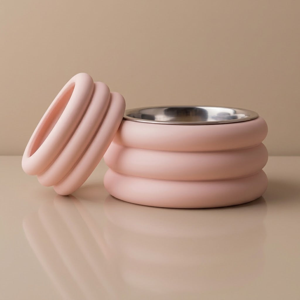 Gamelle design Donut nude pour chat et chien, anneaux empilés, insert inox – RONRON