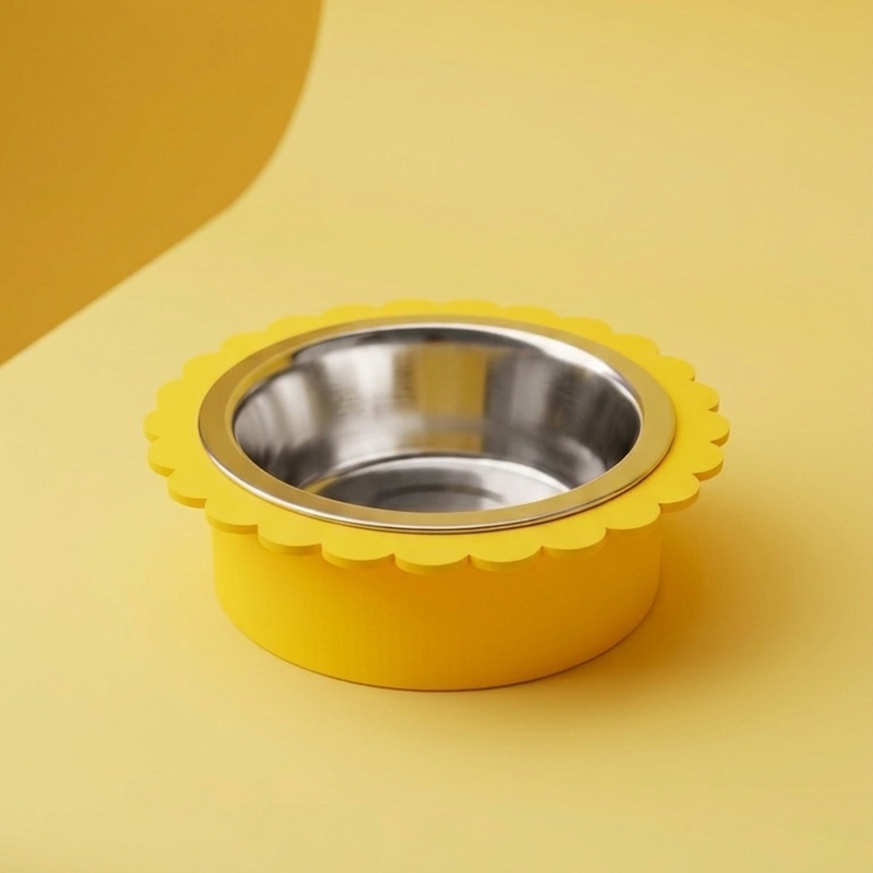 Gamelle Fleur RONRON pour chat, coloris pop orange, jaune, rose, bleu et vert menthe