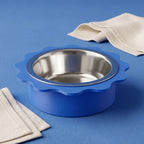 Gamelle Wavy bleu profond pour chat et chien, insert inox amovible, fabriquée en France